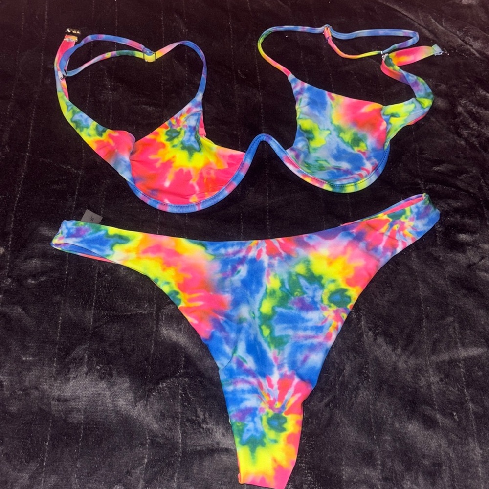 Tie Dye Underwire High Leg Bikini Set Summer Beach